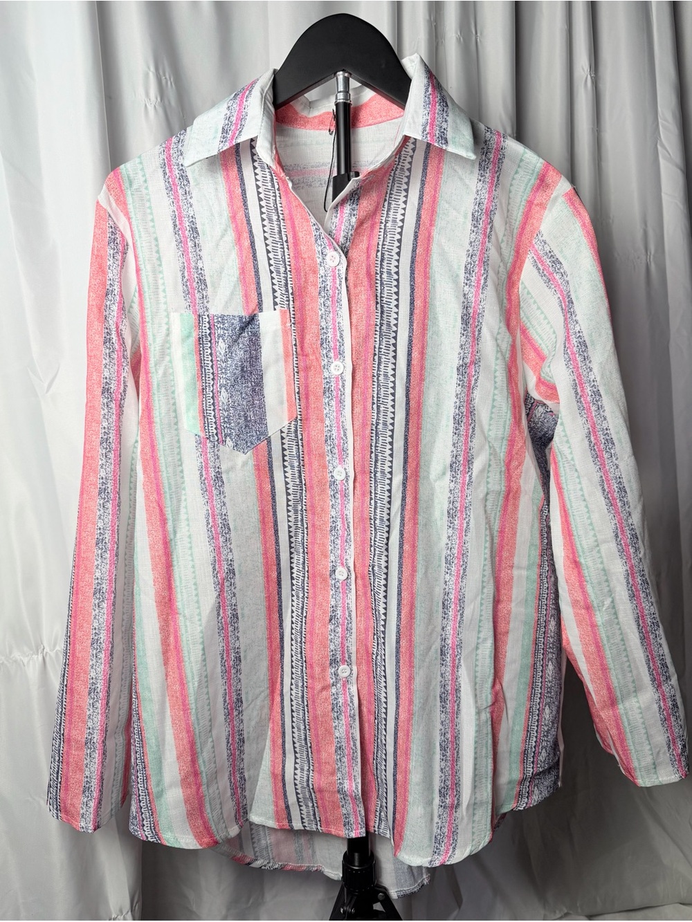 Striped Pink & White Women’s Button-Up Shirt